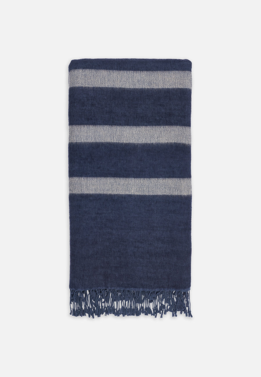 Yak Wool & Cotton Blanket with Stripes // Blue-Beige