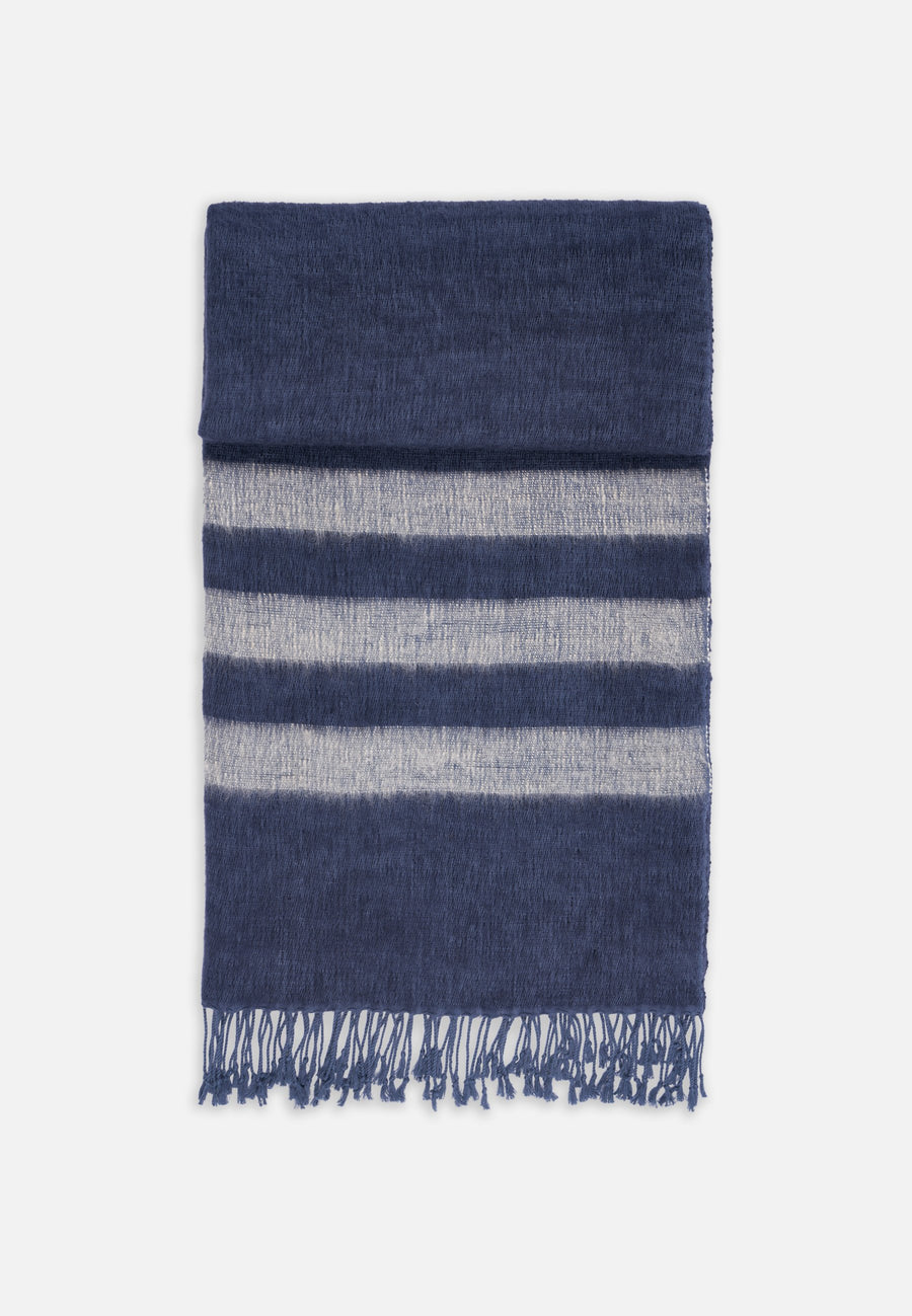 Yak Wool & Cotton Scarf with Stripes // Blue-Beige