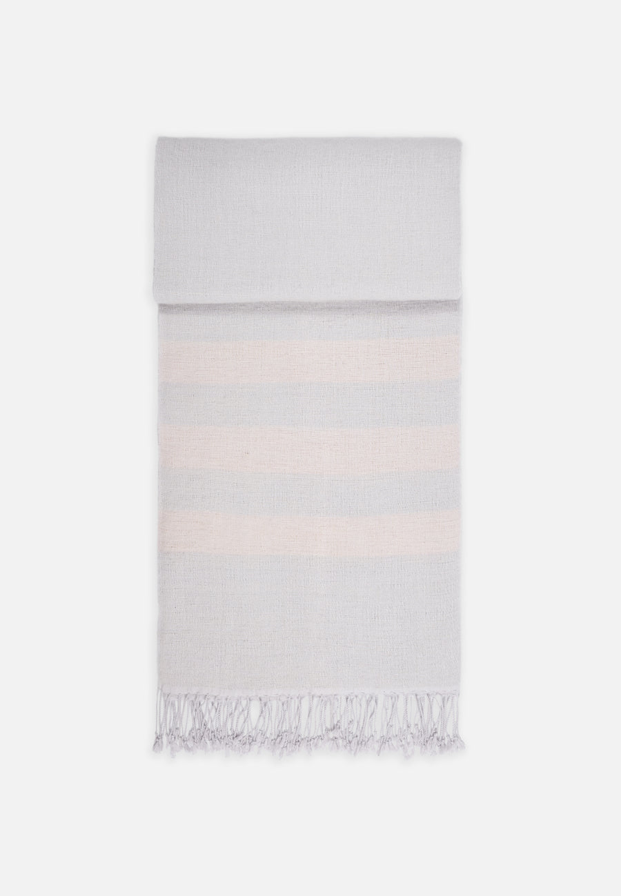 Yak Wool & Cotton Scarf with Stripes // Grey Lilac-Apricot