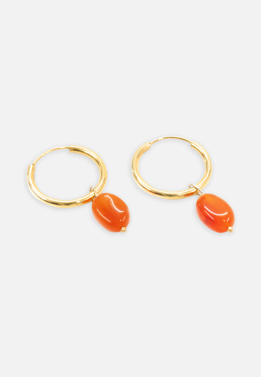 Creoles with Carneol Pendant // Gold-Orange