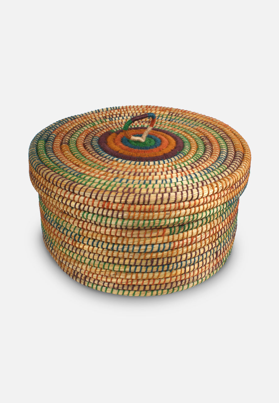 Round Kaisa Grass/Jute Basket with Lid // Multicoloured