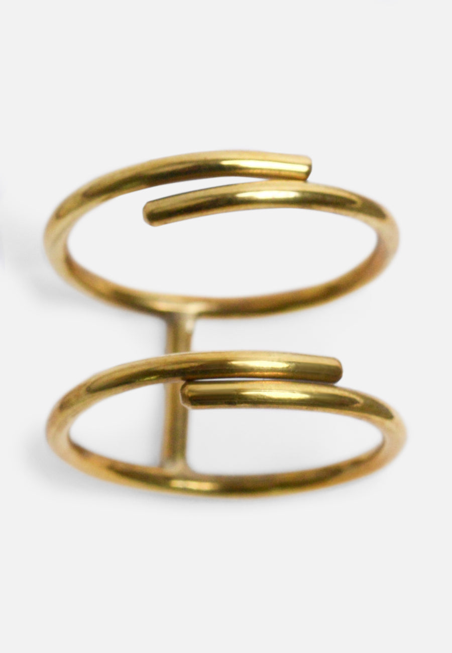 Double-row Ring with Bar // Gold