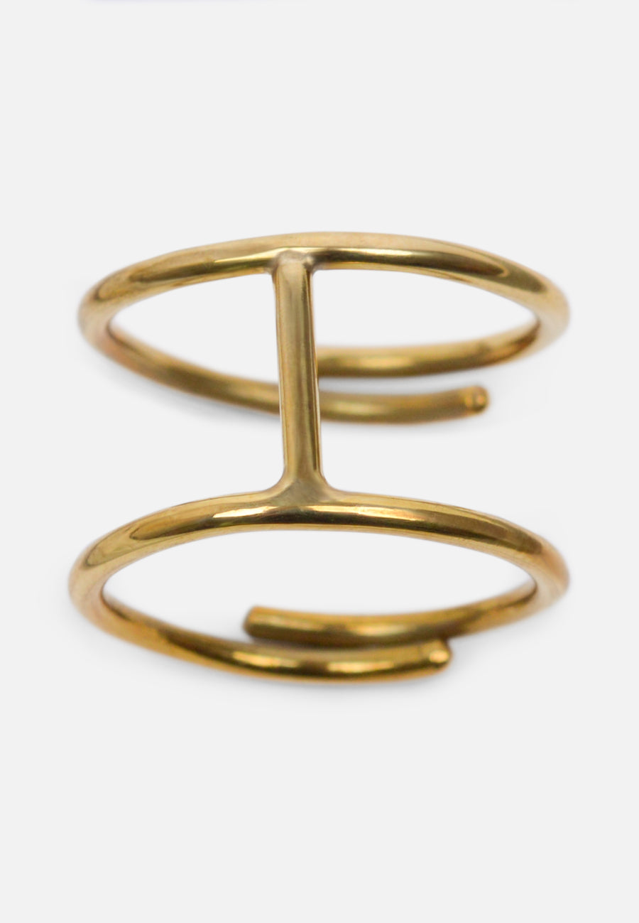 Double-row Ring with Bar // Gold