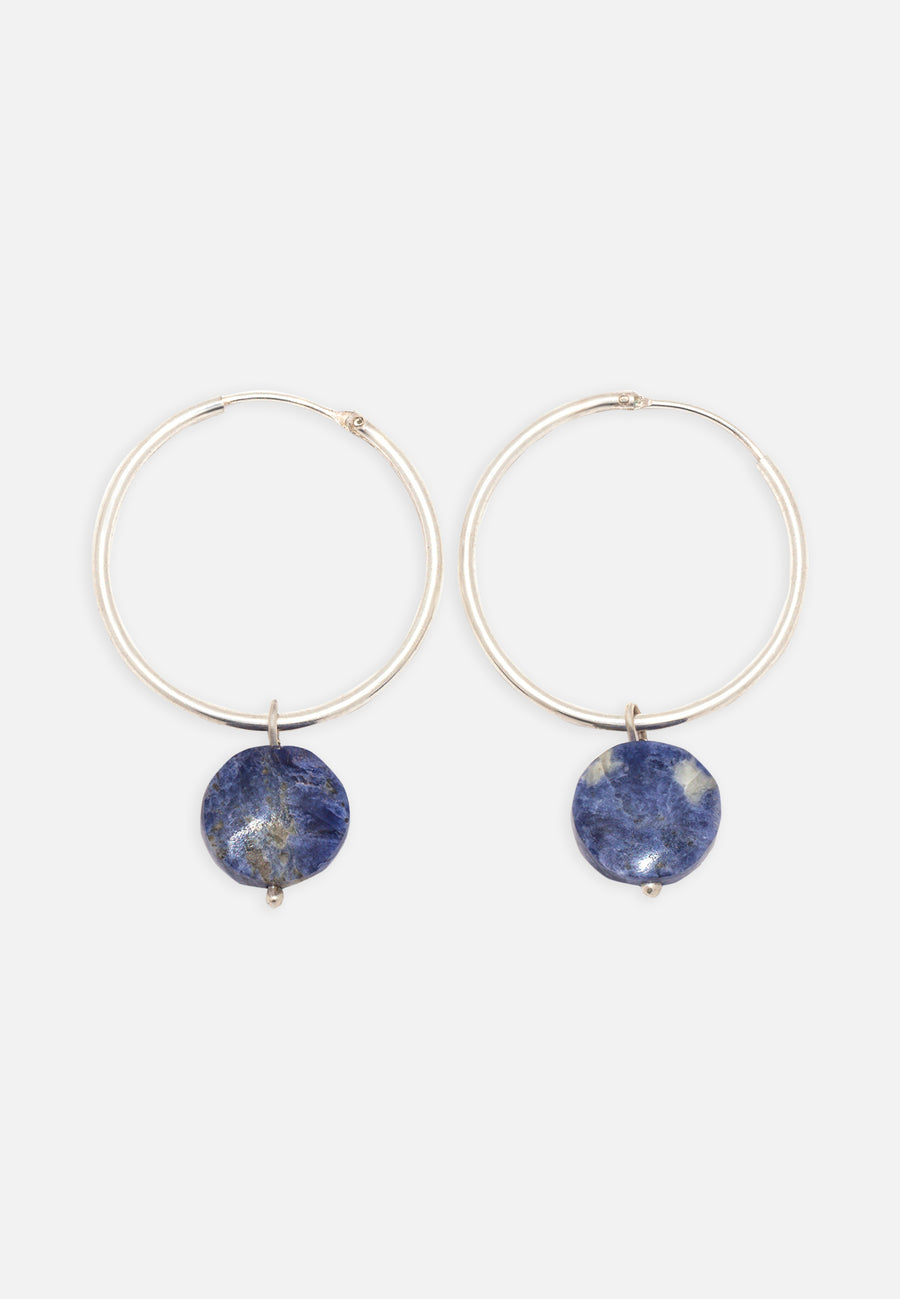 Hoops with Sodalith Pendant // Silver-Blue // Big